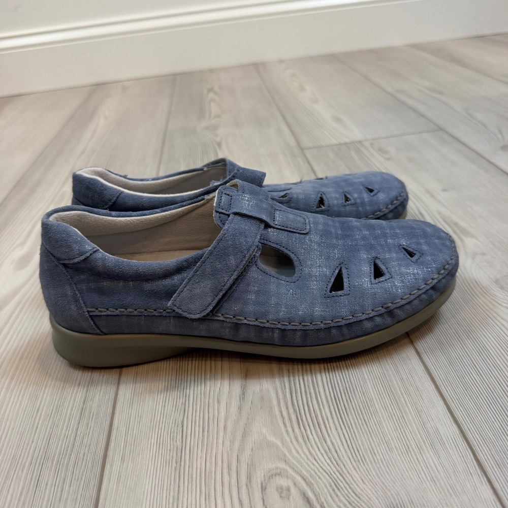 SAS Roamer Bluejay Blue Leather Loafers Shoes Womens 10 W Wide Made in USA